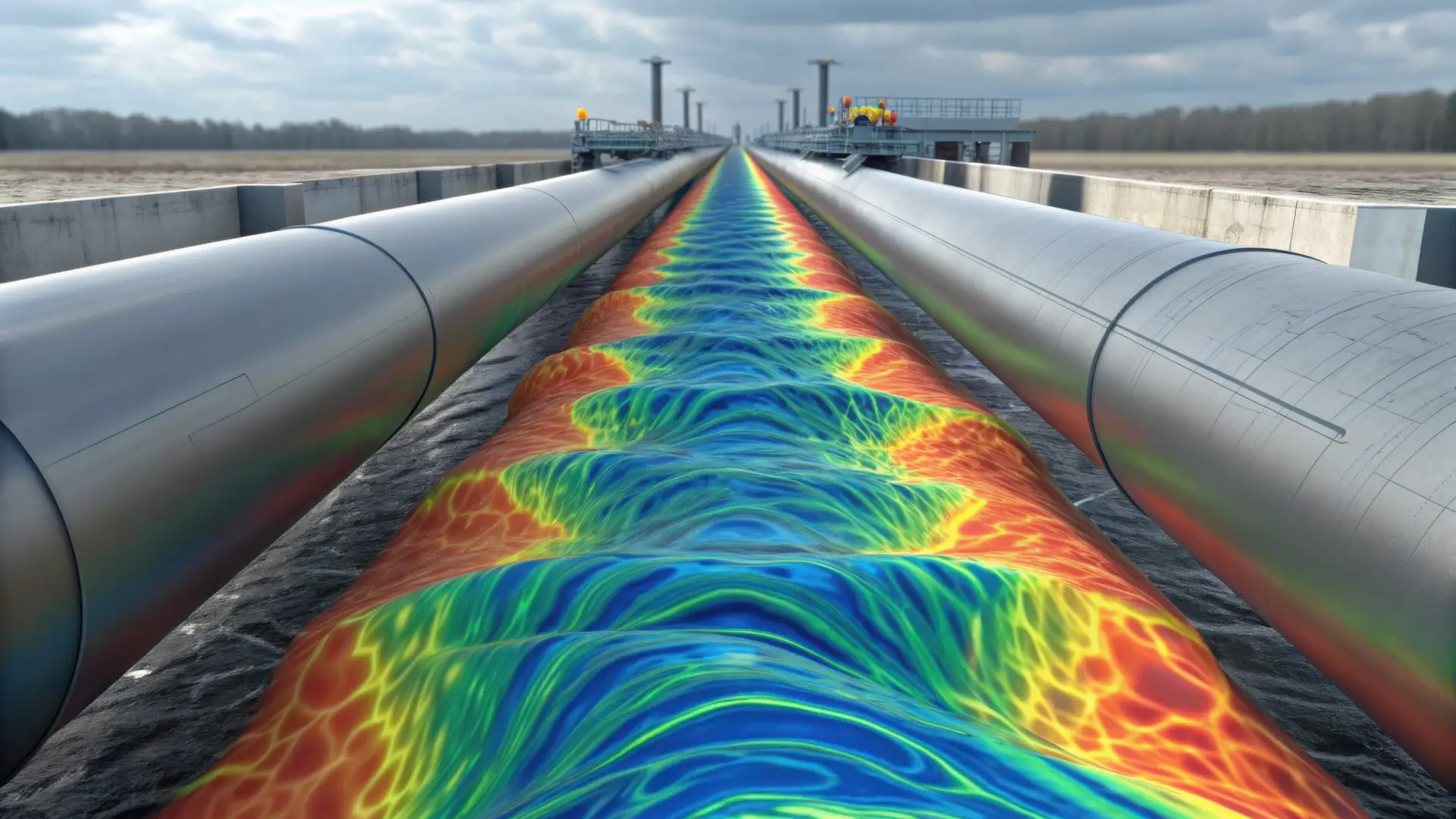 Detailed visualization of turbulent fluid flow patterns simulated using computational fluid dynamics models, including k-ε and near-wall approaches for engineering analysis.